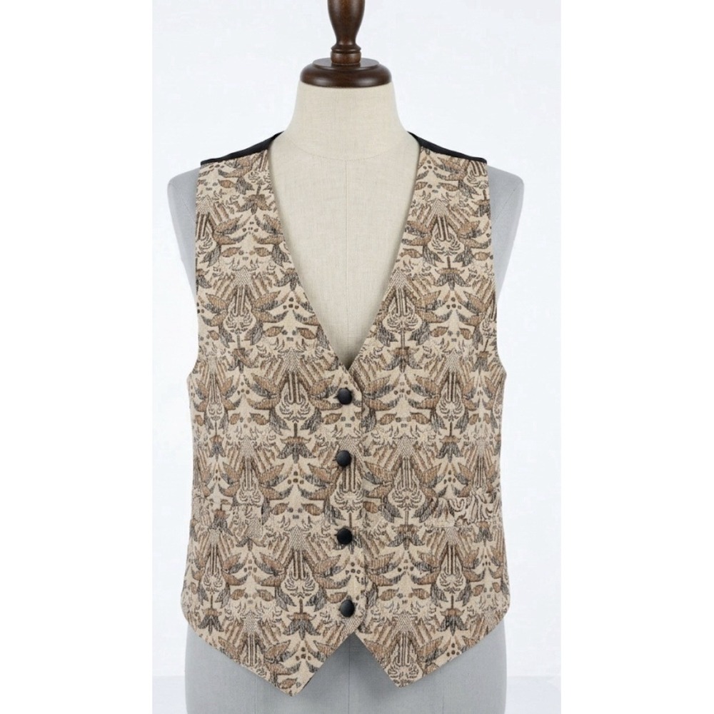 Vintage Tapestry Vest Women's PM Brocade Floral Cottagecore Dark Academia Boho
